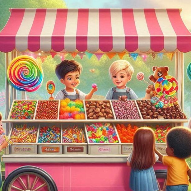un chariot a bonbon avec des enfants